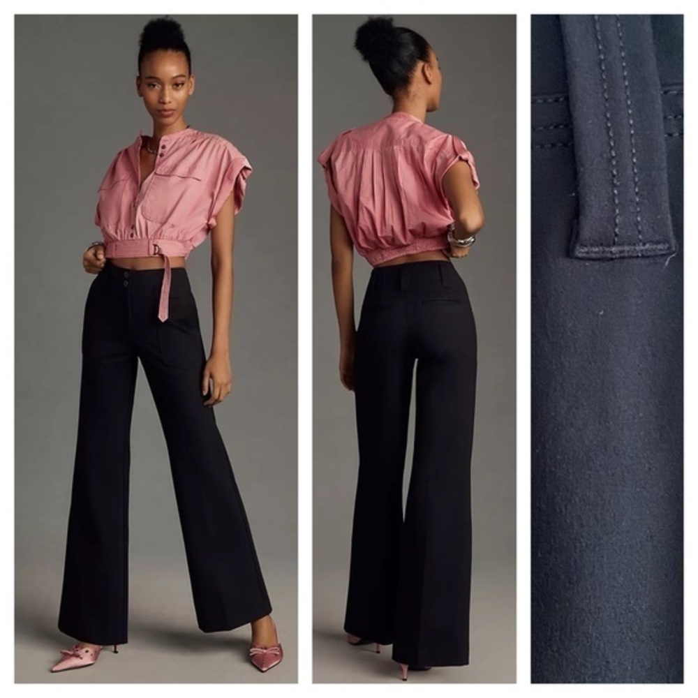 Anthropologie Maeve Black Naomi Wide Leg Flare Ponte Pants 12